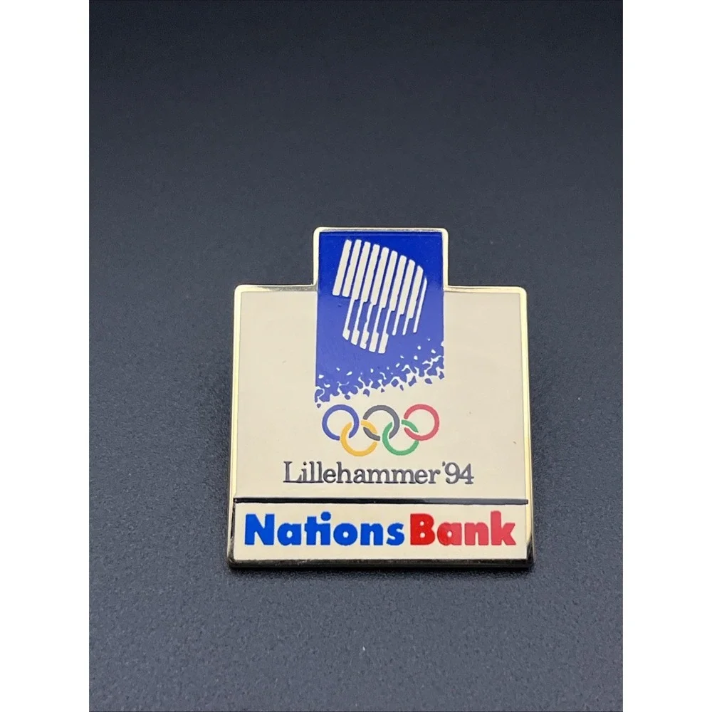 Vintage Olympic Winter Games 1994 Lillehammer NationsBank Sponsor Lapel Hat Pin